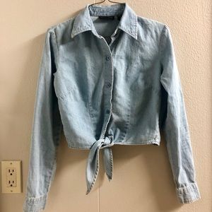 NY & Co. cropped denim tie shirt